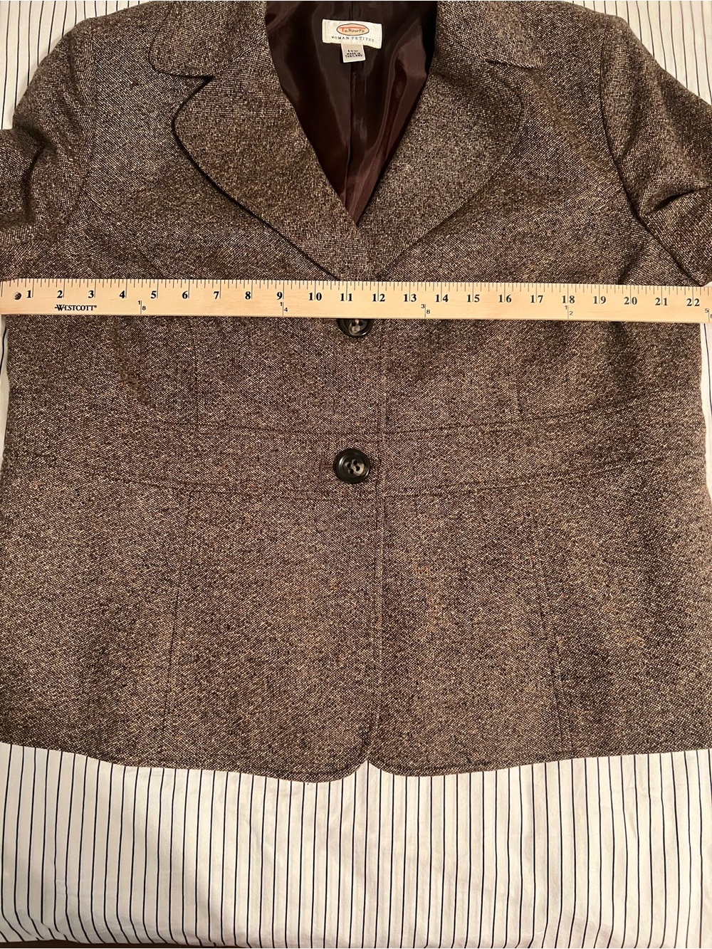 Talbots Women’s Brown Wool Blend Tweed Blazer Jacket, Size 14WP - Picture 8 of 9